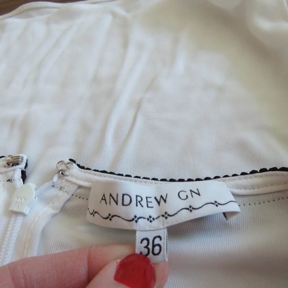 ANDREW GN F19 White Black Tassel Cut Out Embroidered White Black Top - Sz US 4 - Picture 15 of 16